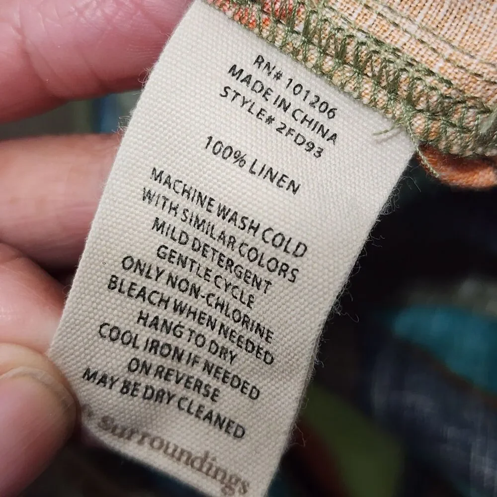 Soft Surroundings Aliso Point Tropical Linen Pants Hawaiian Green Wide Leg Sz L